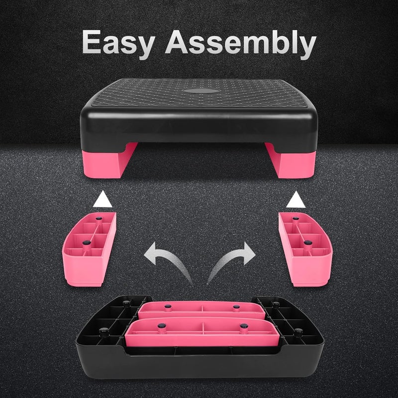 HooKung Height-Adjustable 4"-6" Step Aerobics Platform Fitness Equipment Stepper Trainer Exercise Step Platform with 2 Riser - Image 3